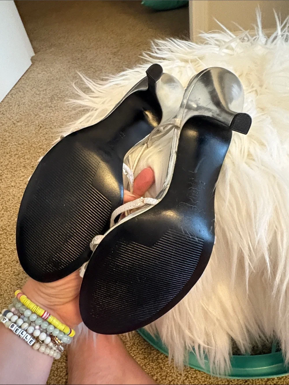 Silver Strappy Embellished Women's Heels